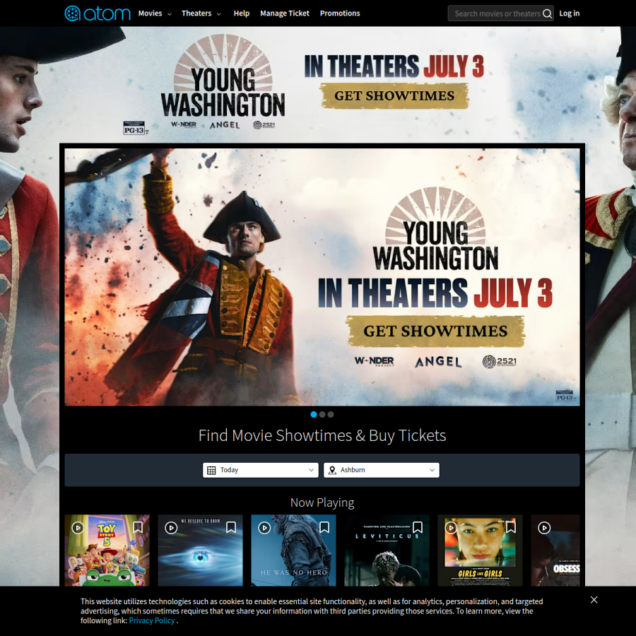 atomtickets.com homepage screenshot