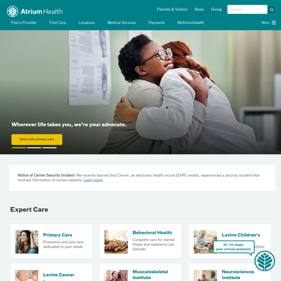 atriumhealth.org homepage screenshot