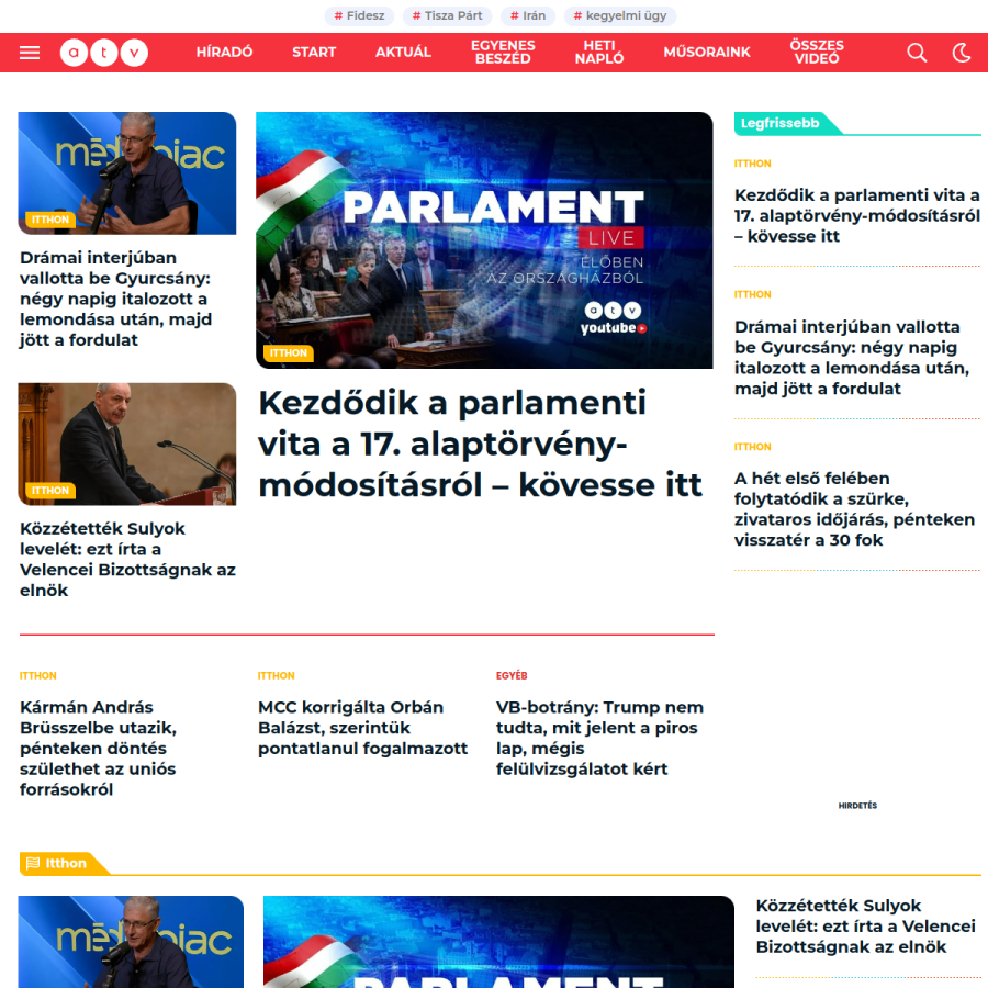 atv.hu homepage screenshot