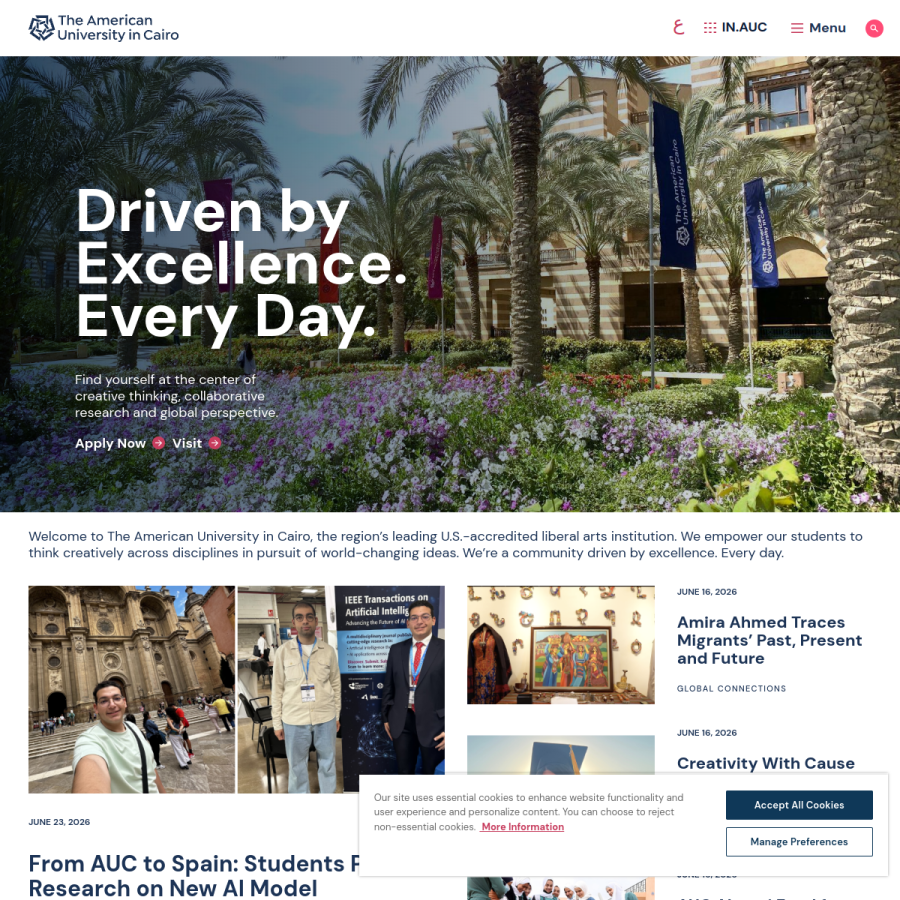 aucegypt.edu homepage screenshot