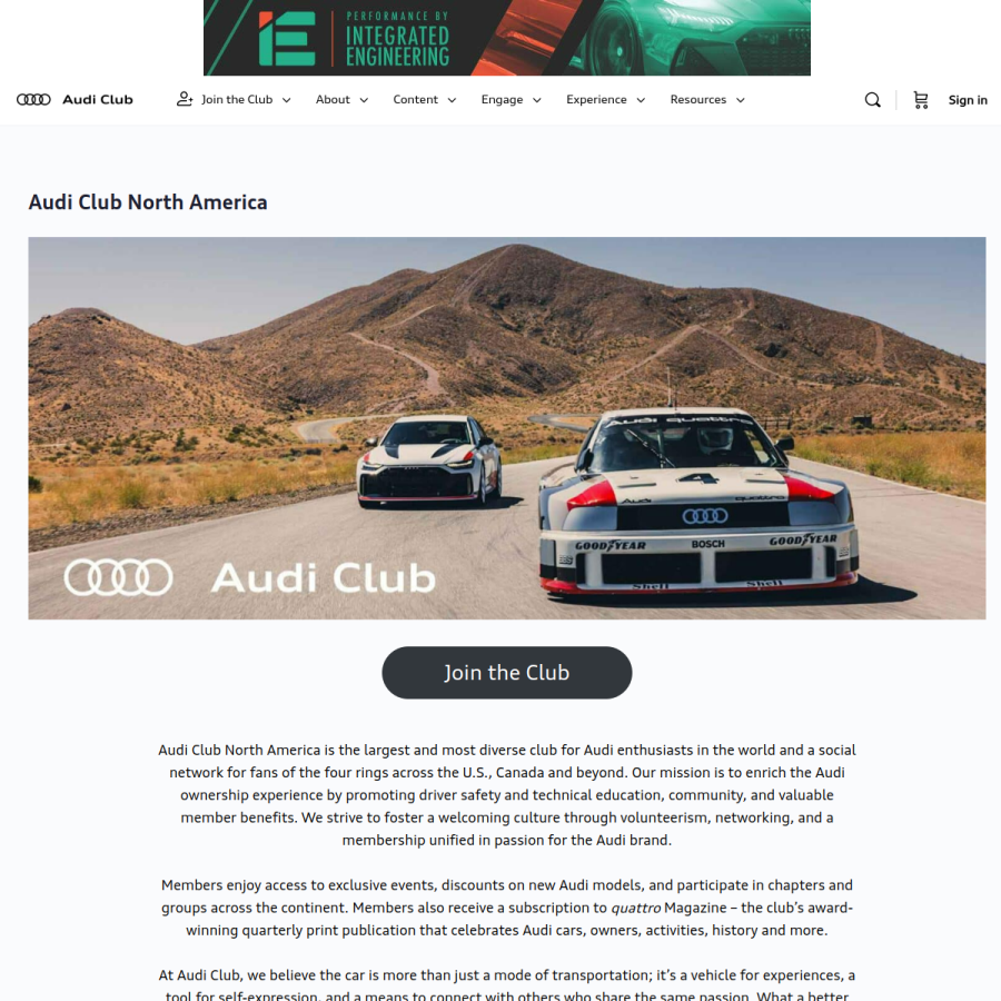 audiclubna.org homepage screenshot