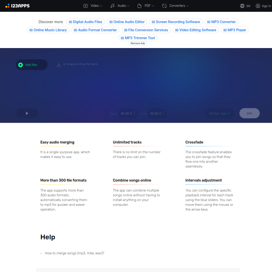 audio-joiner.com homepage screenshot