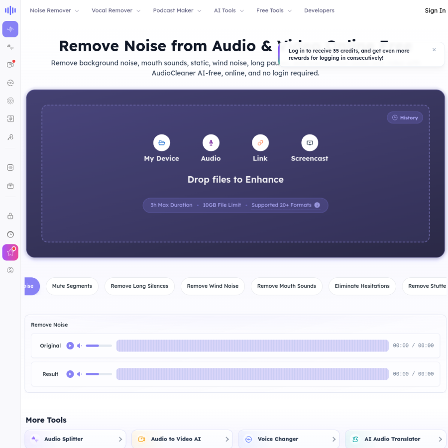 audiocleaner.ai homepage screenshot
