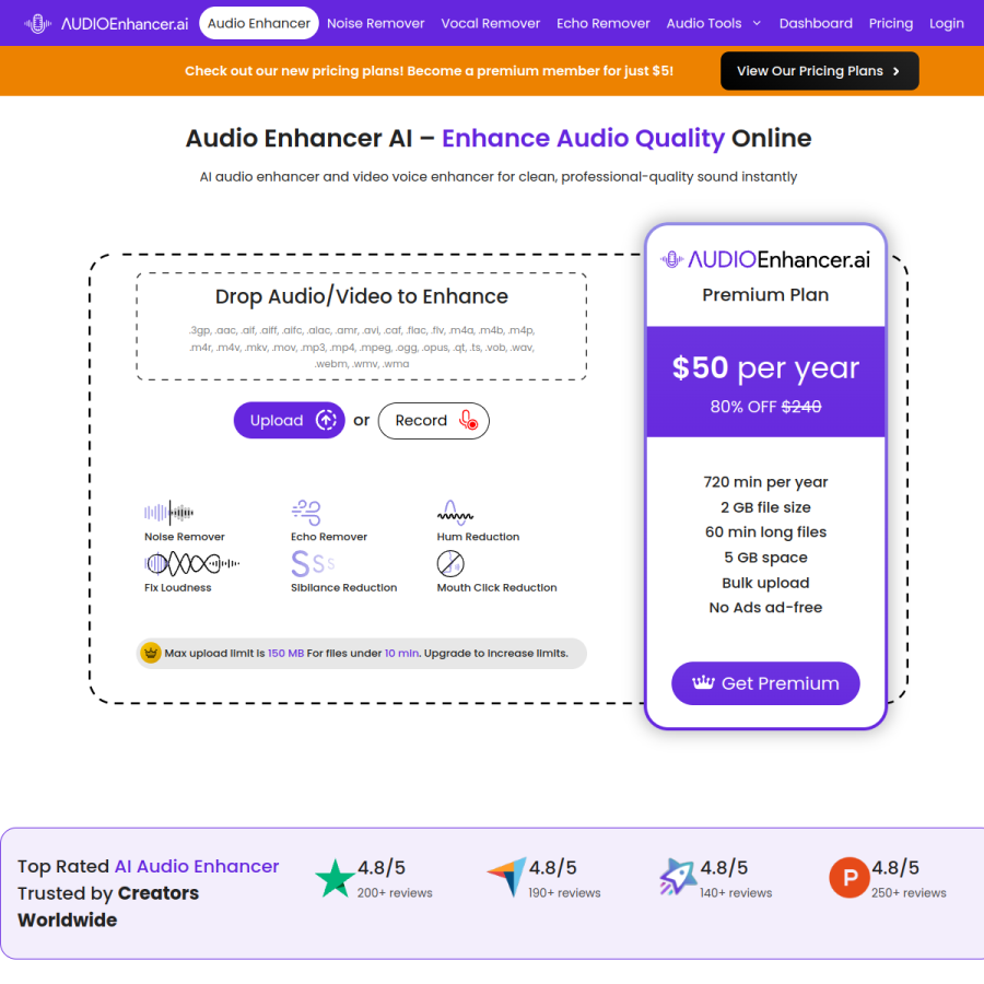 audioenhancer.ai homepage screenshot