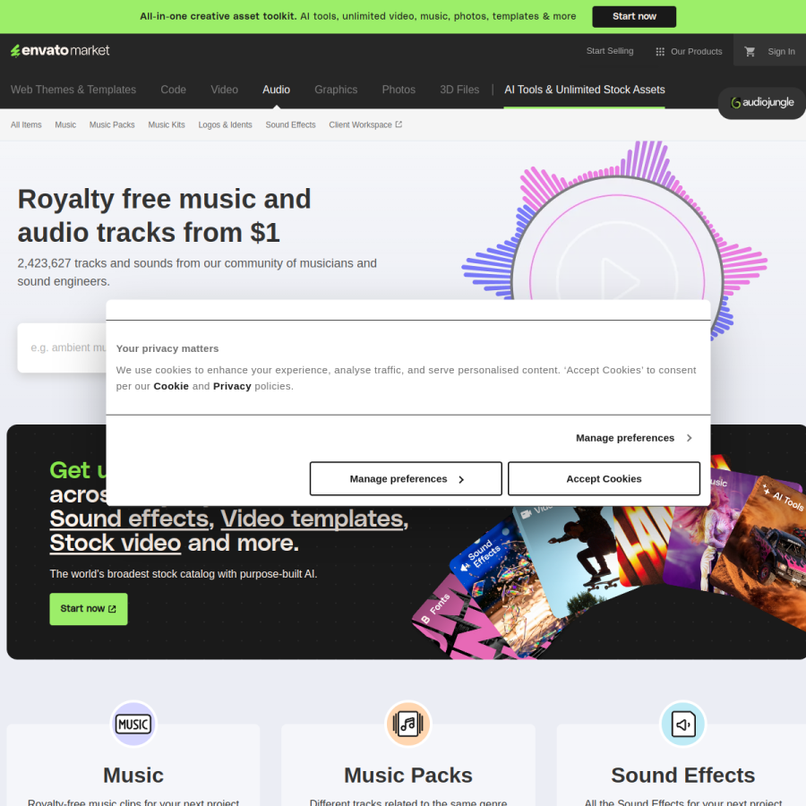 audiojungle.net homepage screenshot