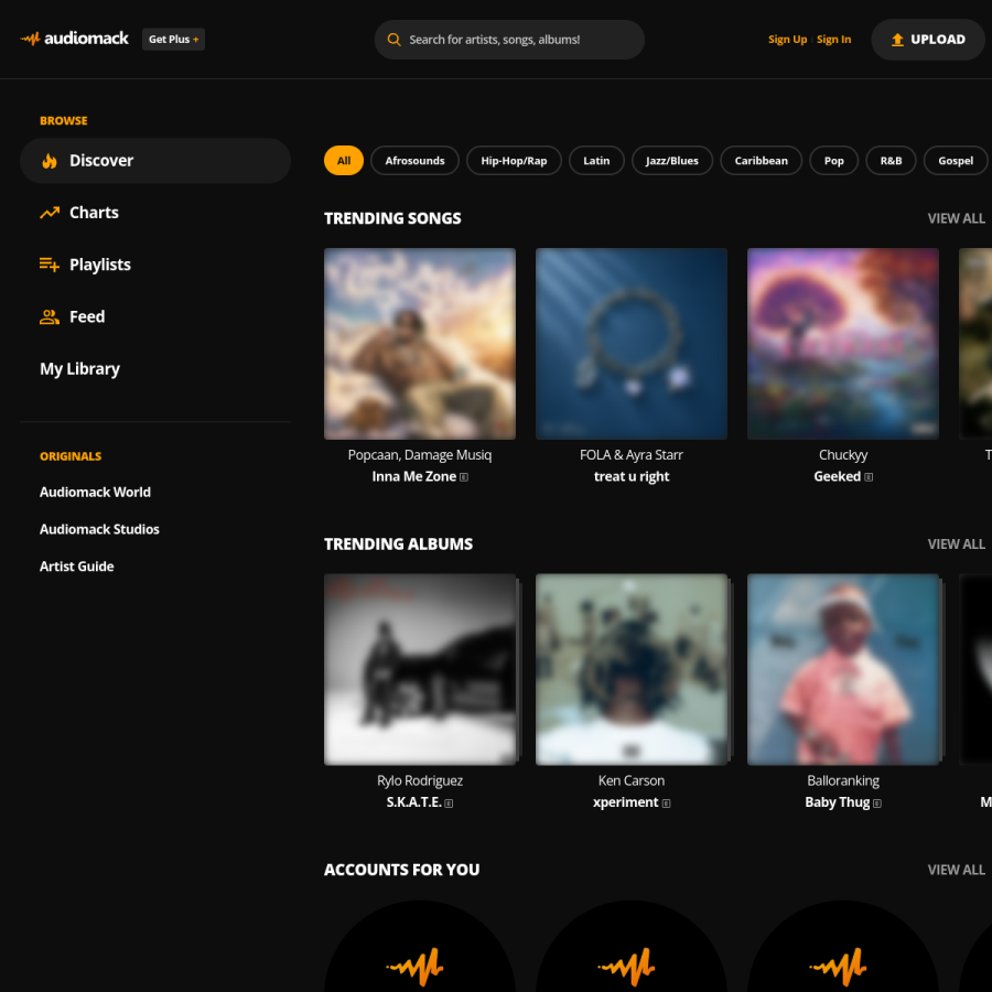 audiomack.com homepage screenshot