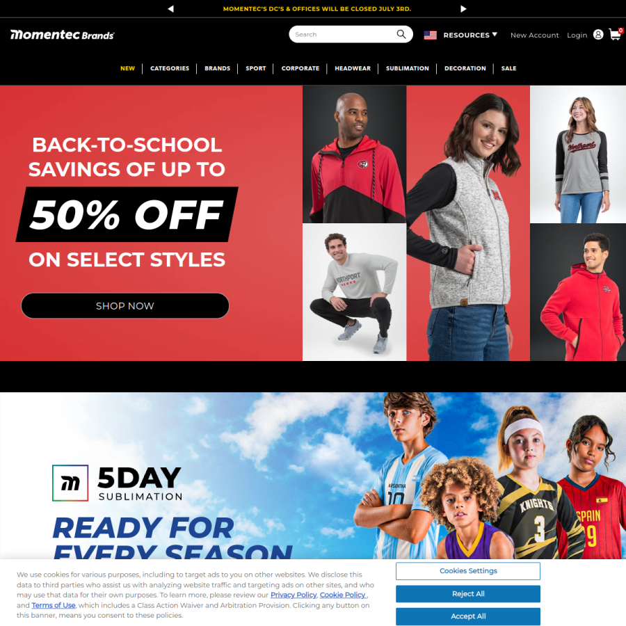 augustasportswear.com homepage screenshot