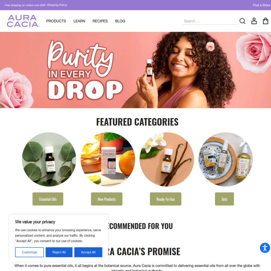 auracacia.com homepage screenshot