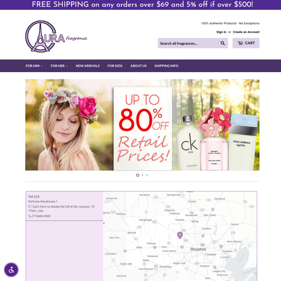 aurafragrance.com homepage screenshot