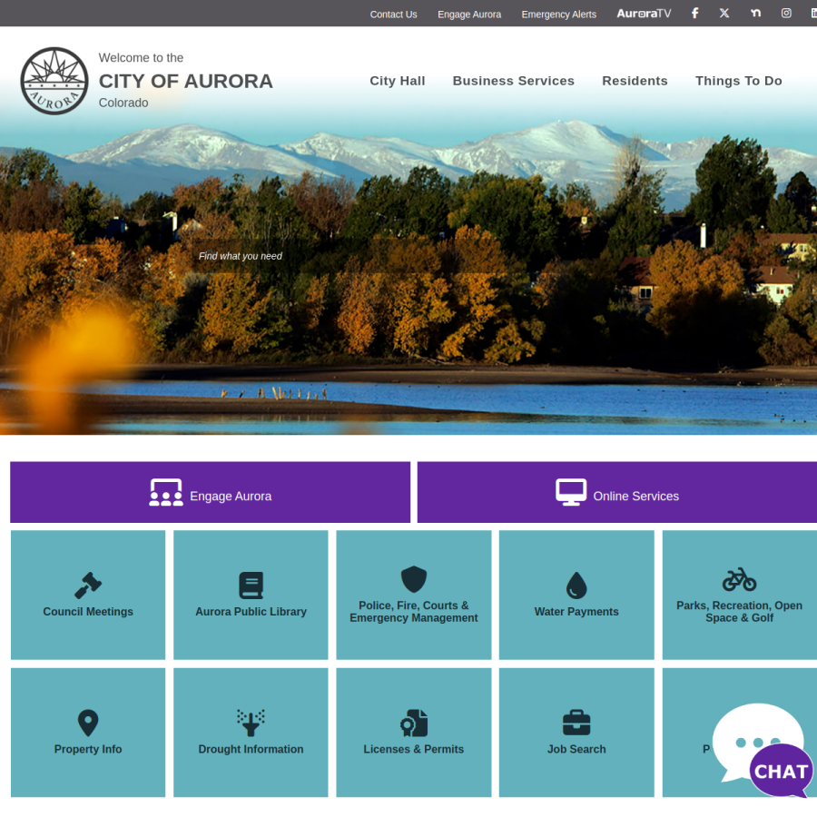 auroragov.org homepage screenshot