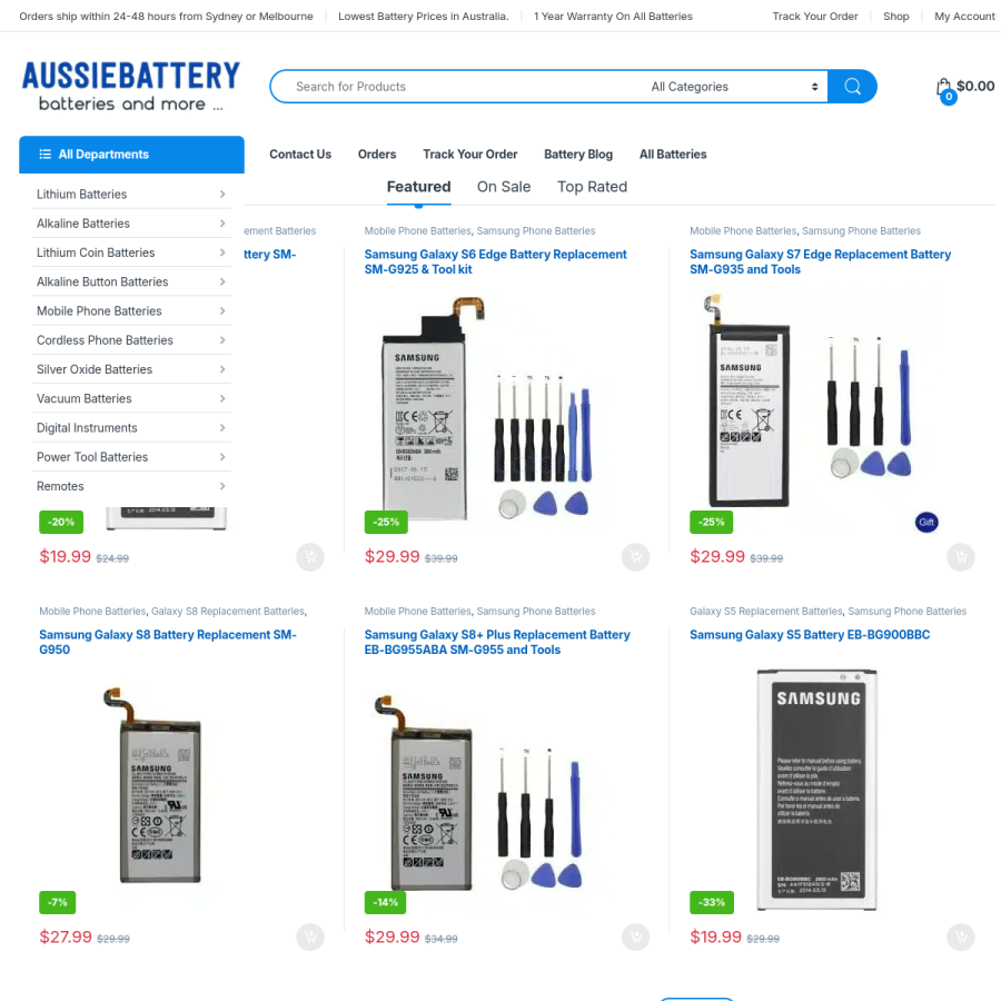 aussiebattery.com homepage screenshot