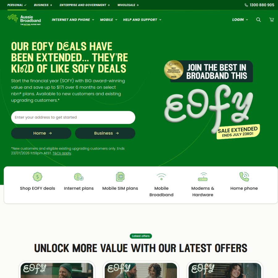 aussiebroadband.com.au homepage screenshot