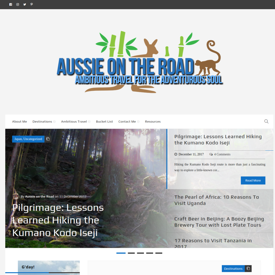 aussieontheroad.com homepage screenshot