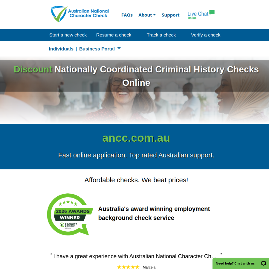australiannationalcharactercheck.com.au homepage screenshot