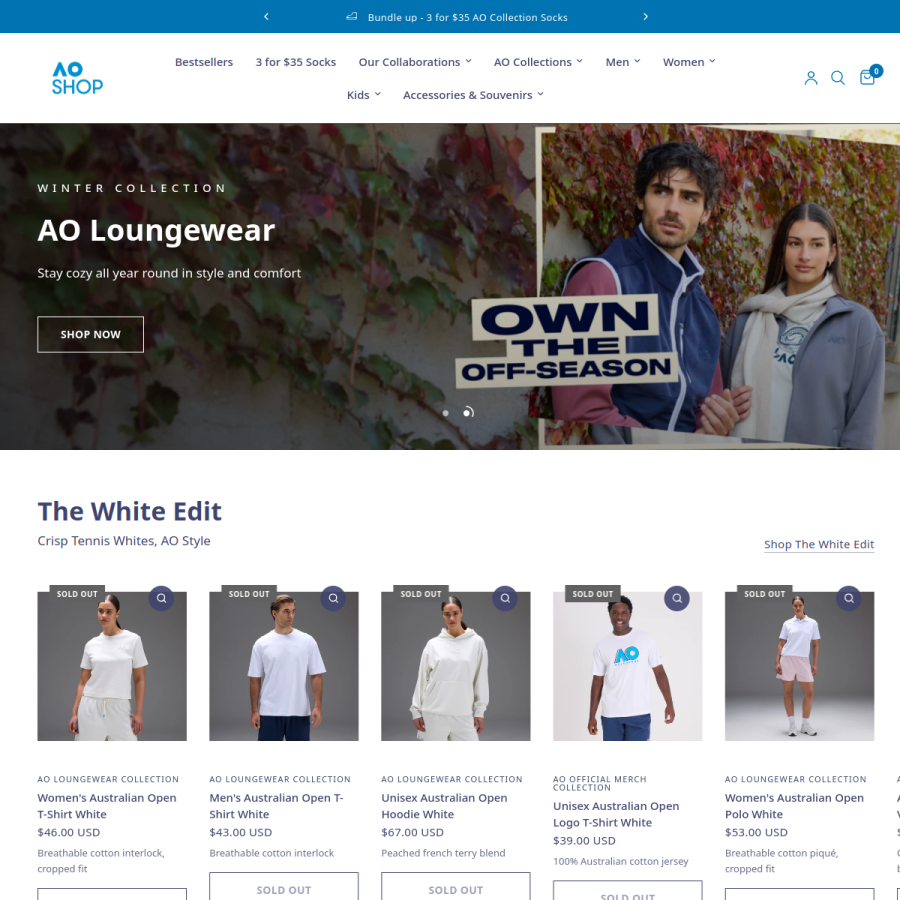 australianopenshop.com homepage screenshot