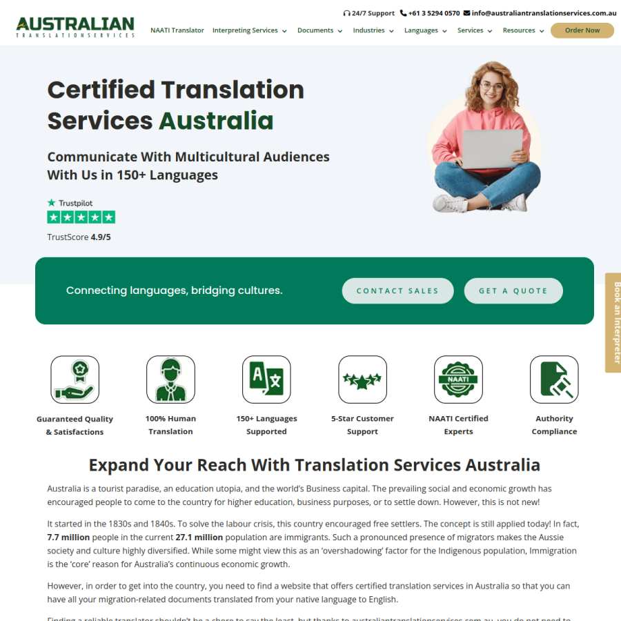 australiantranslationservices.com.au homepage screenshot