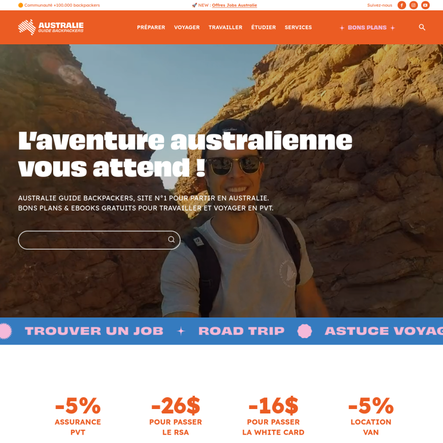 australie-guidebackpackers.com homepage screenshot
