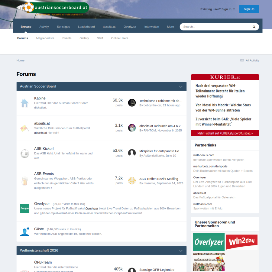 austriansoccerboard.at homepage screenshot