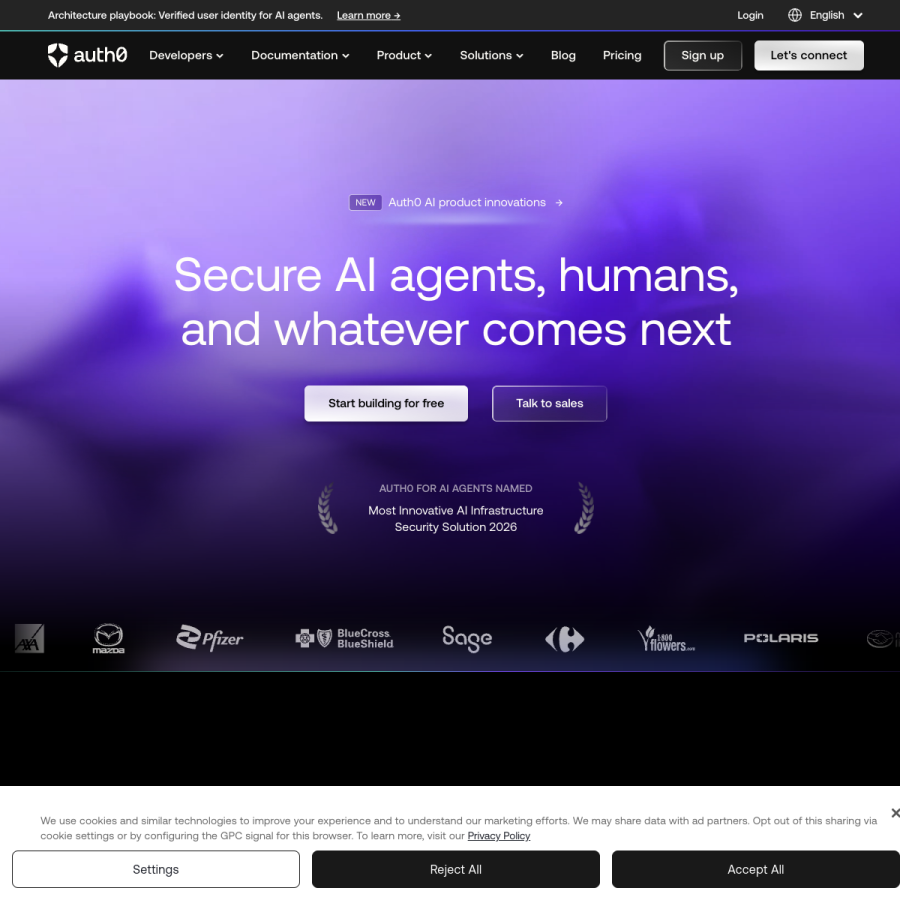 auth0.com homepage screenshot