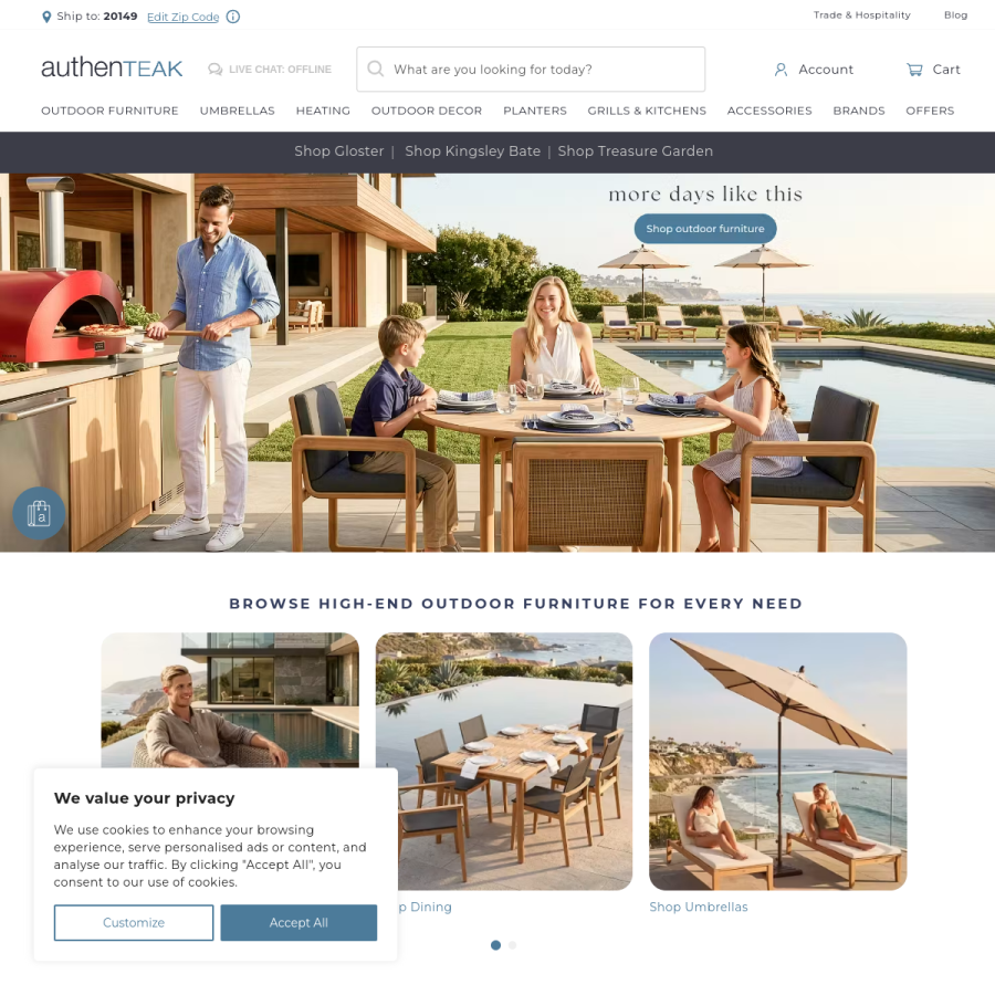 authenteak.com homepage screenshot