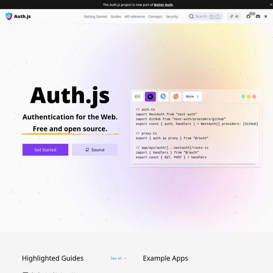 authjs.dev homepage screenshot