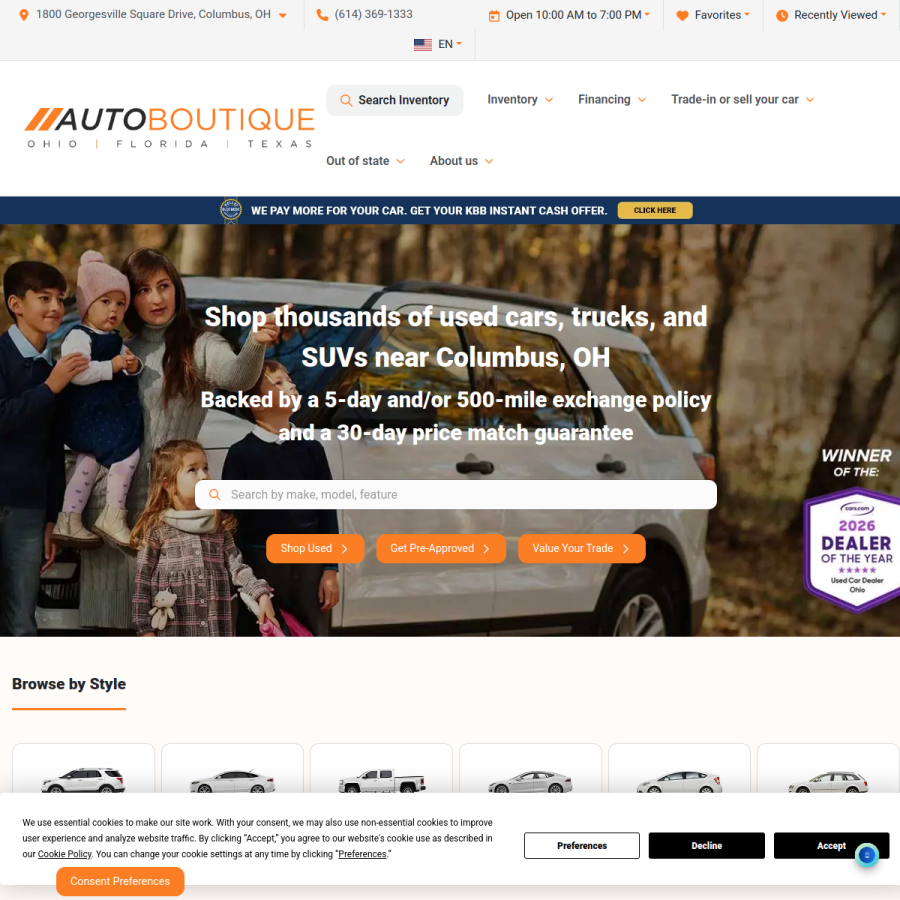 autoboutiqueohio.com homepage screenshot