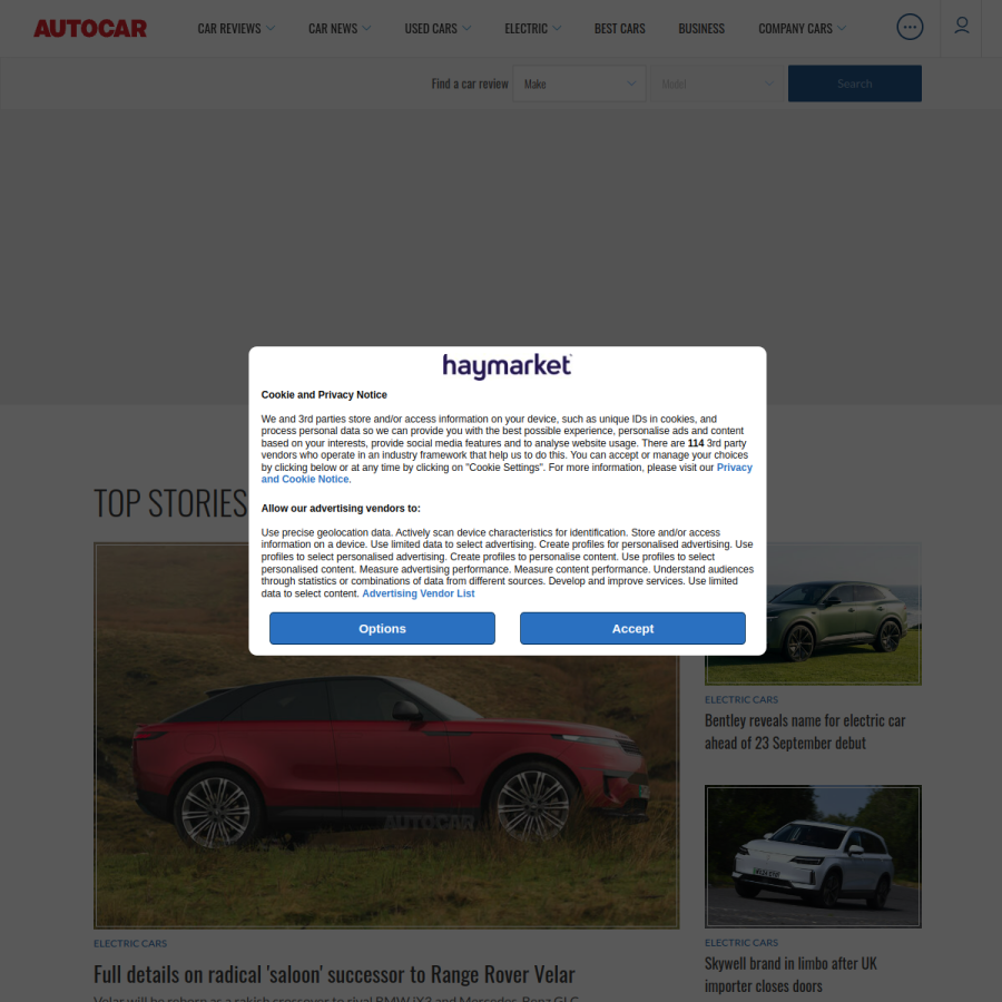autocar.co.uk homepage screenshot