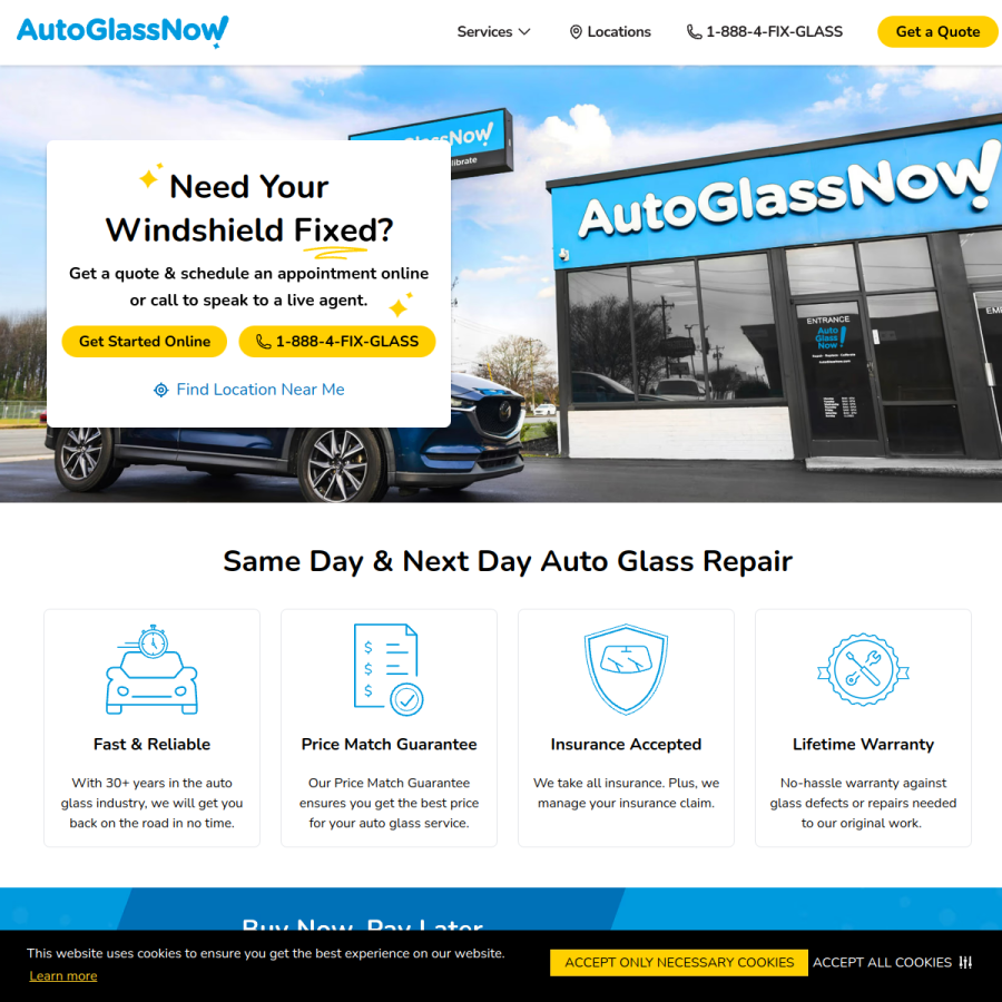autoglassnow.com homepage screenshot