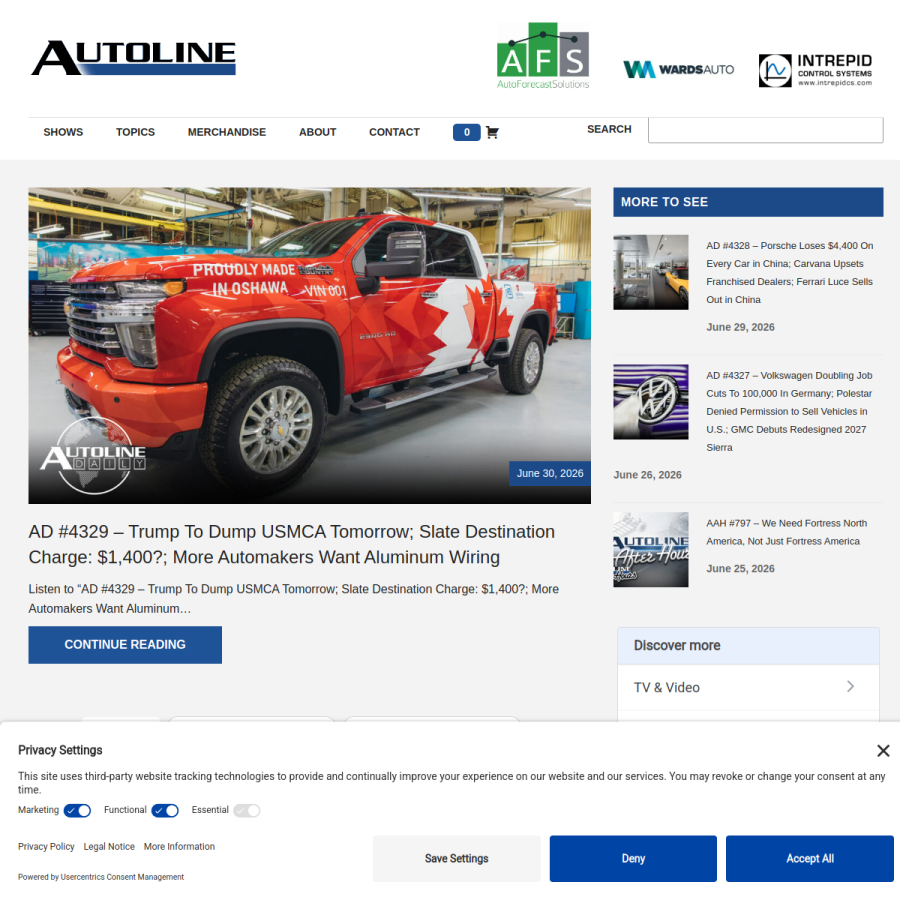 autoline.tv homepage screenshot