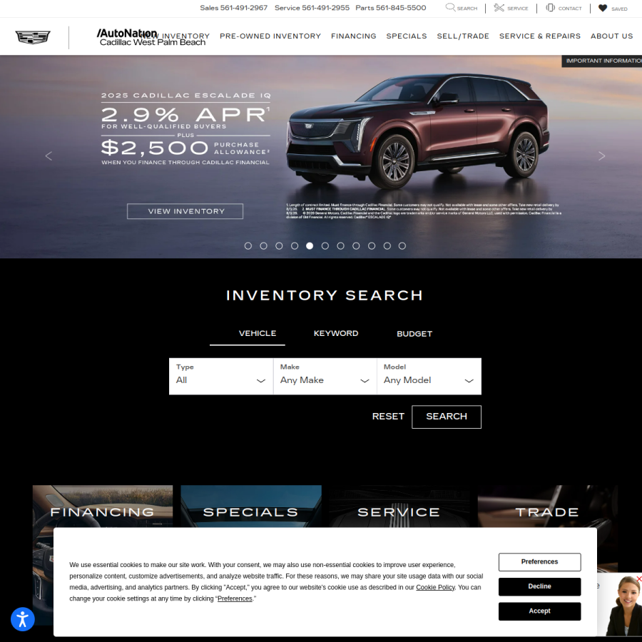 autonationcadillacwestpalmbeach.com homepage screenshot