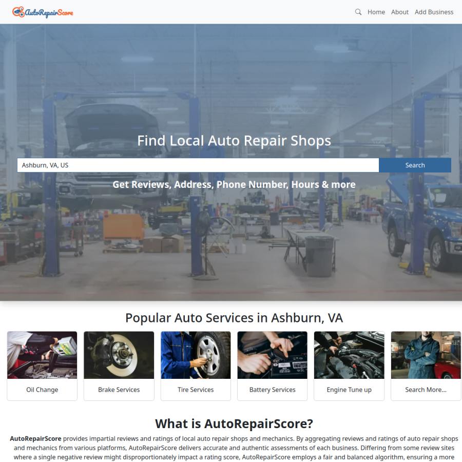 autorepairscore.com homepage screenshot