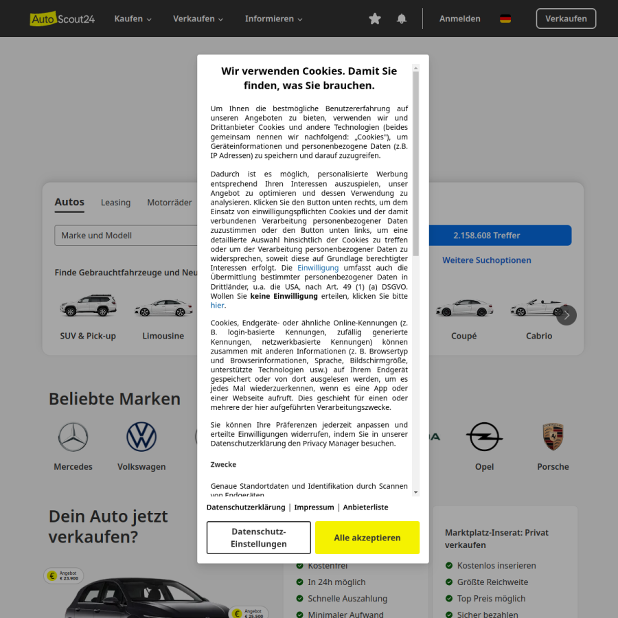 autoscout24.de homepage screenshot