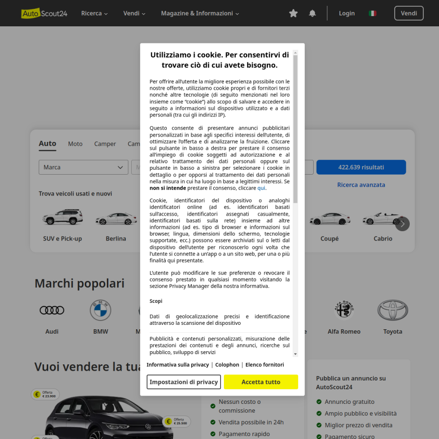 autoscout24.it homepage screenshot