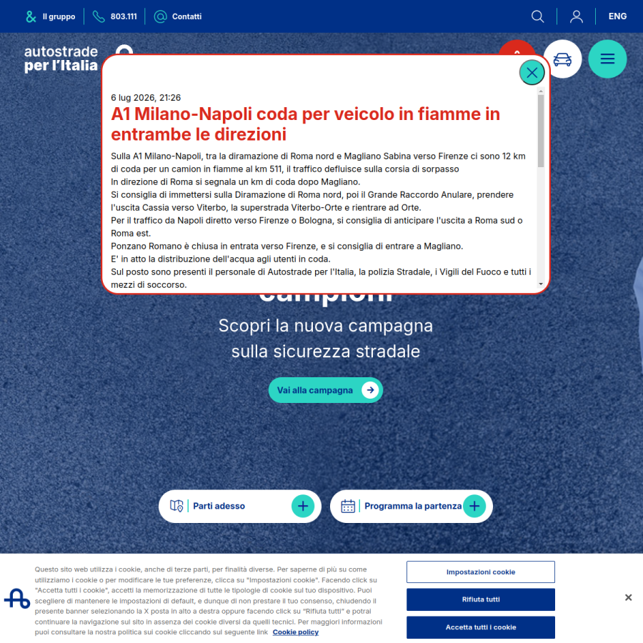 autostrade.it homepage screenshot