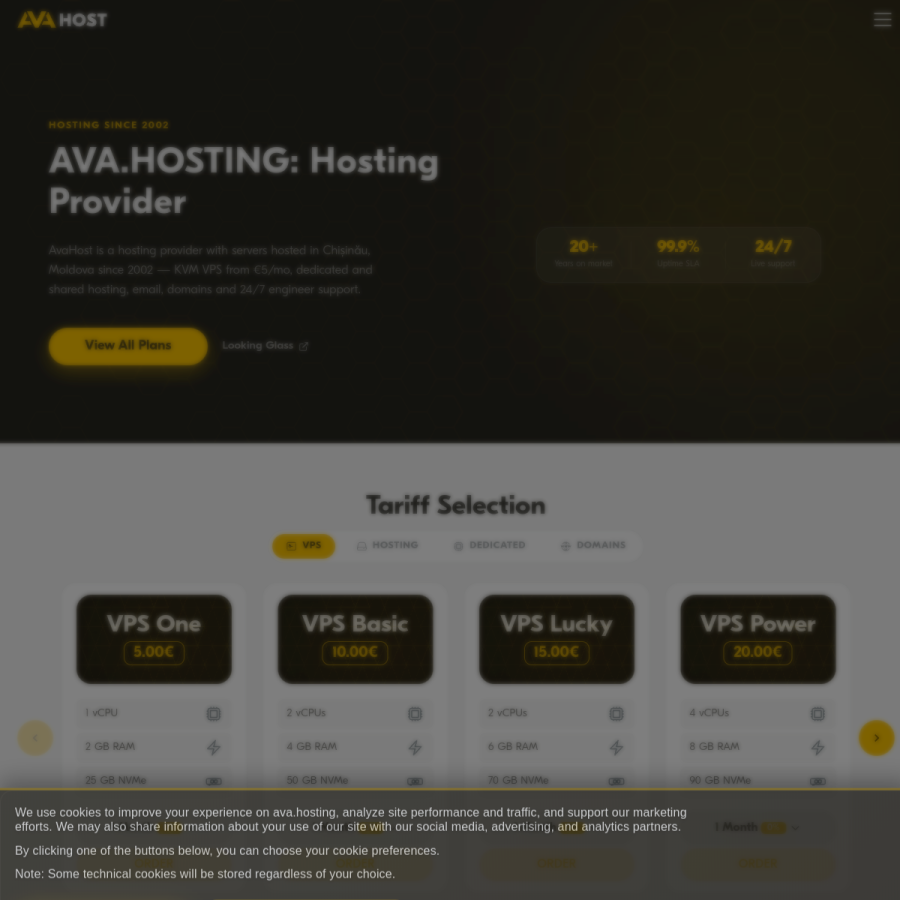 ava.hosting homepage screenshot