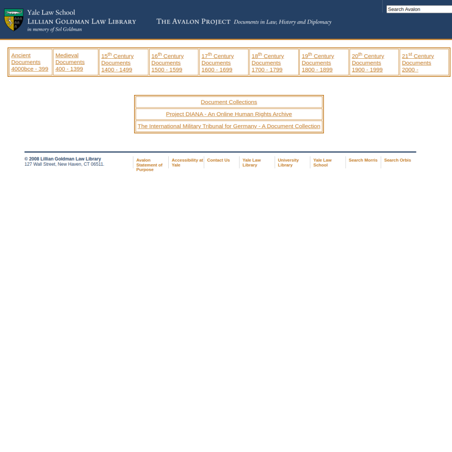 avalon.law.yale.edu homepage screenshot