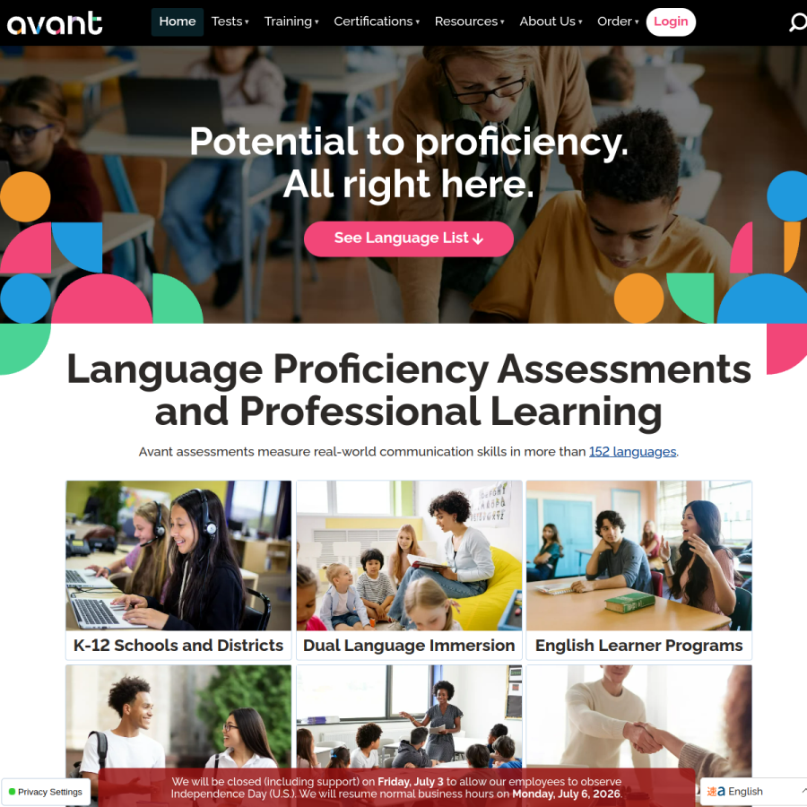 avantassessment.com homepage screenshot