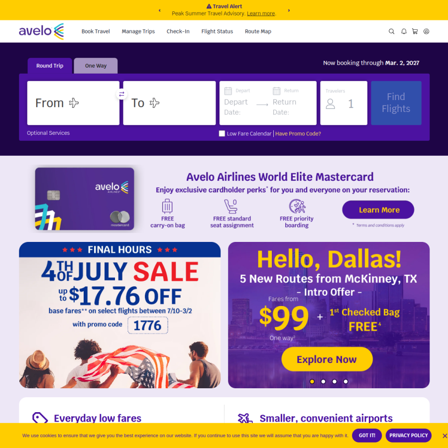 aveloair.com homepage screenshot