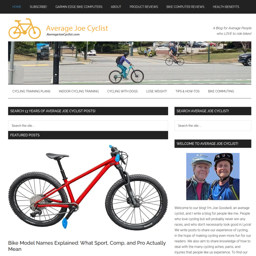 averagejoecyclist.com homepage screenshot