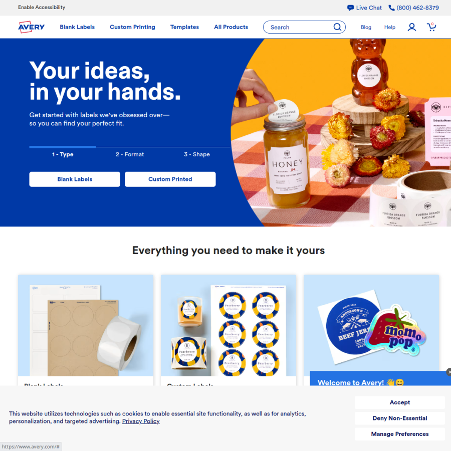 avery.com homepage screenshot