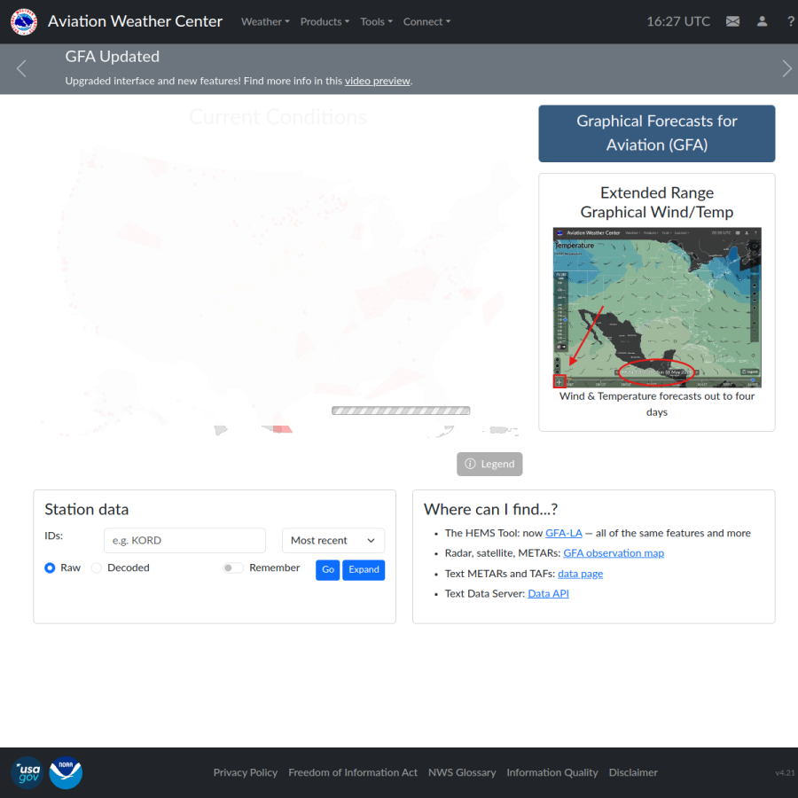 aviationweather.gov homepage screenshot