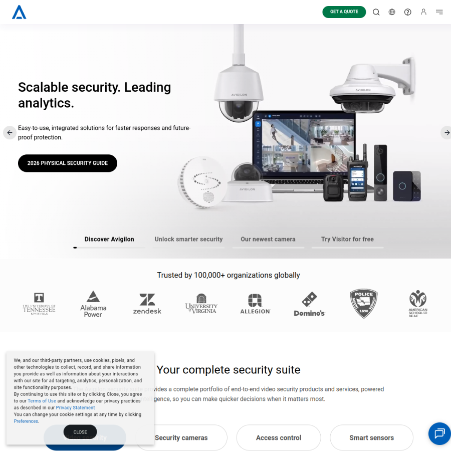 avigilon.com homepage screenshot