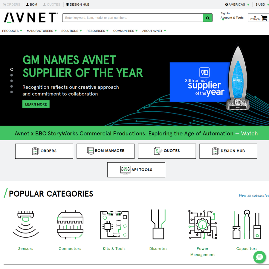 avnet.com homepage screenshot
