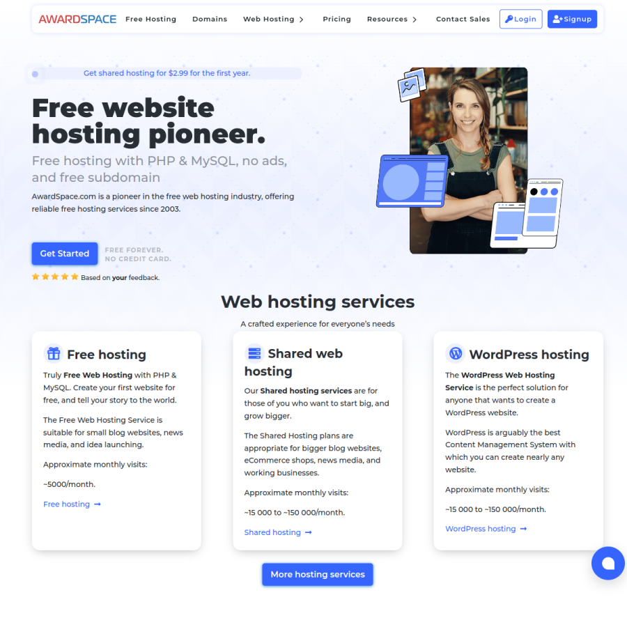 awardspace.com homepage screenshot