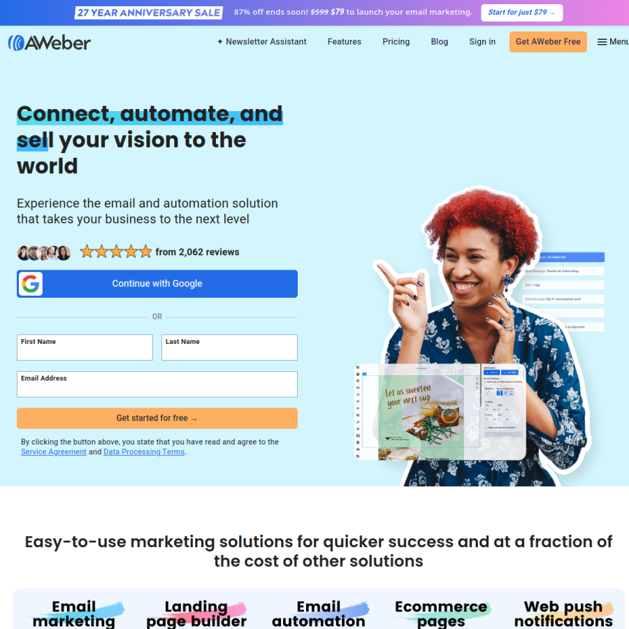 aweber.com homepage screenshot
