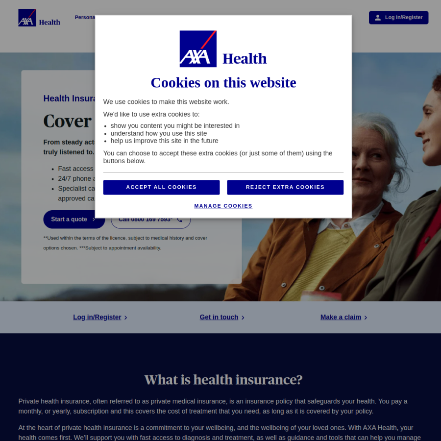 axahealth.co.uk homepage screenshot