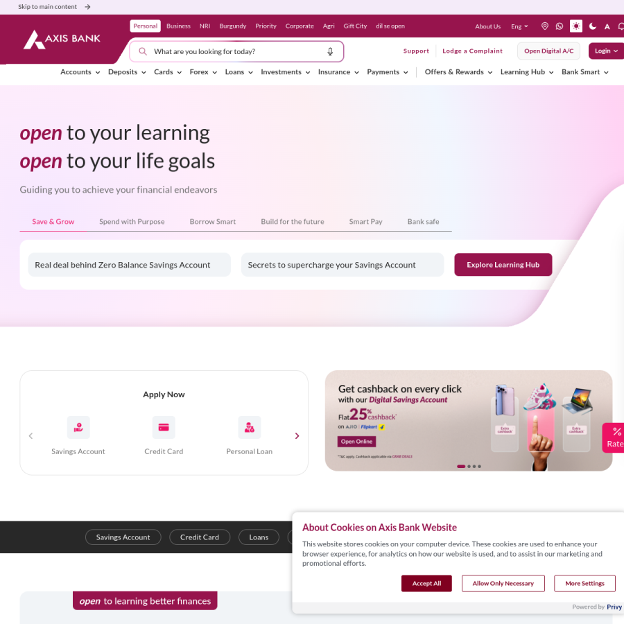 axisbank.com homepage screenshot