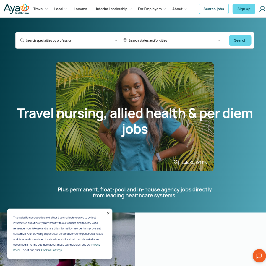 ayahealthcare.com homepage screenshot
