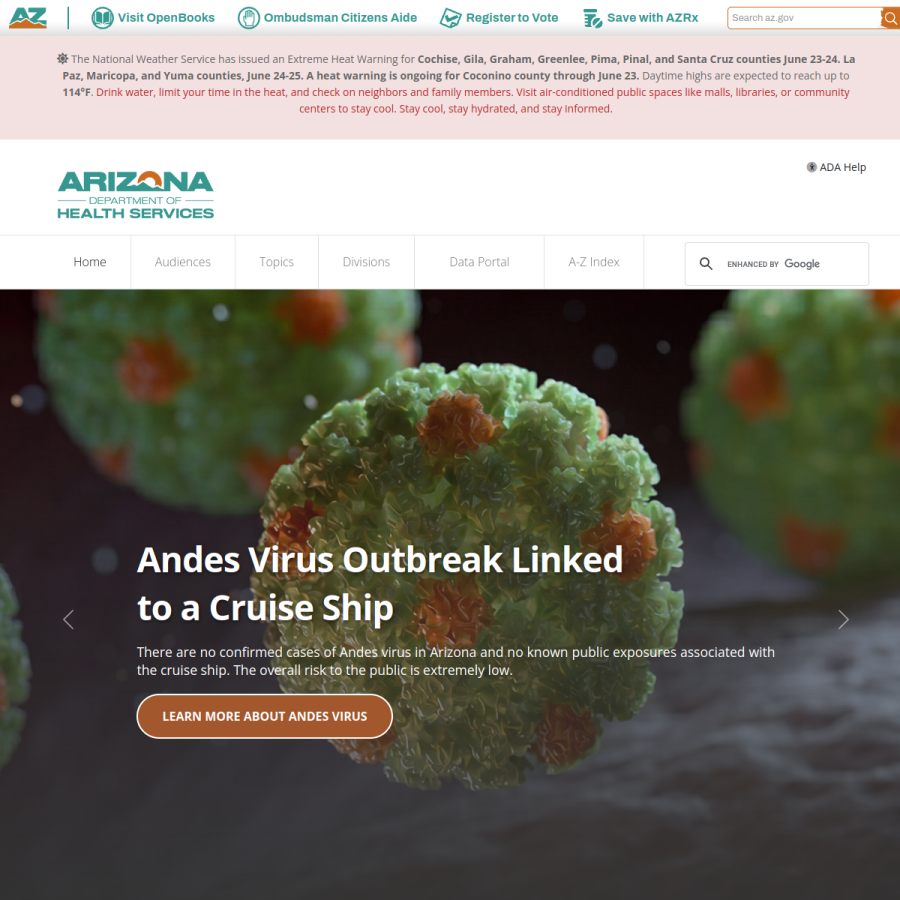 azdhs.gov homepage screenshot