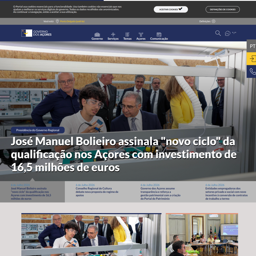 azores.gov.pt homepage screenshot